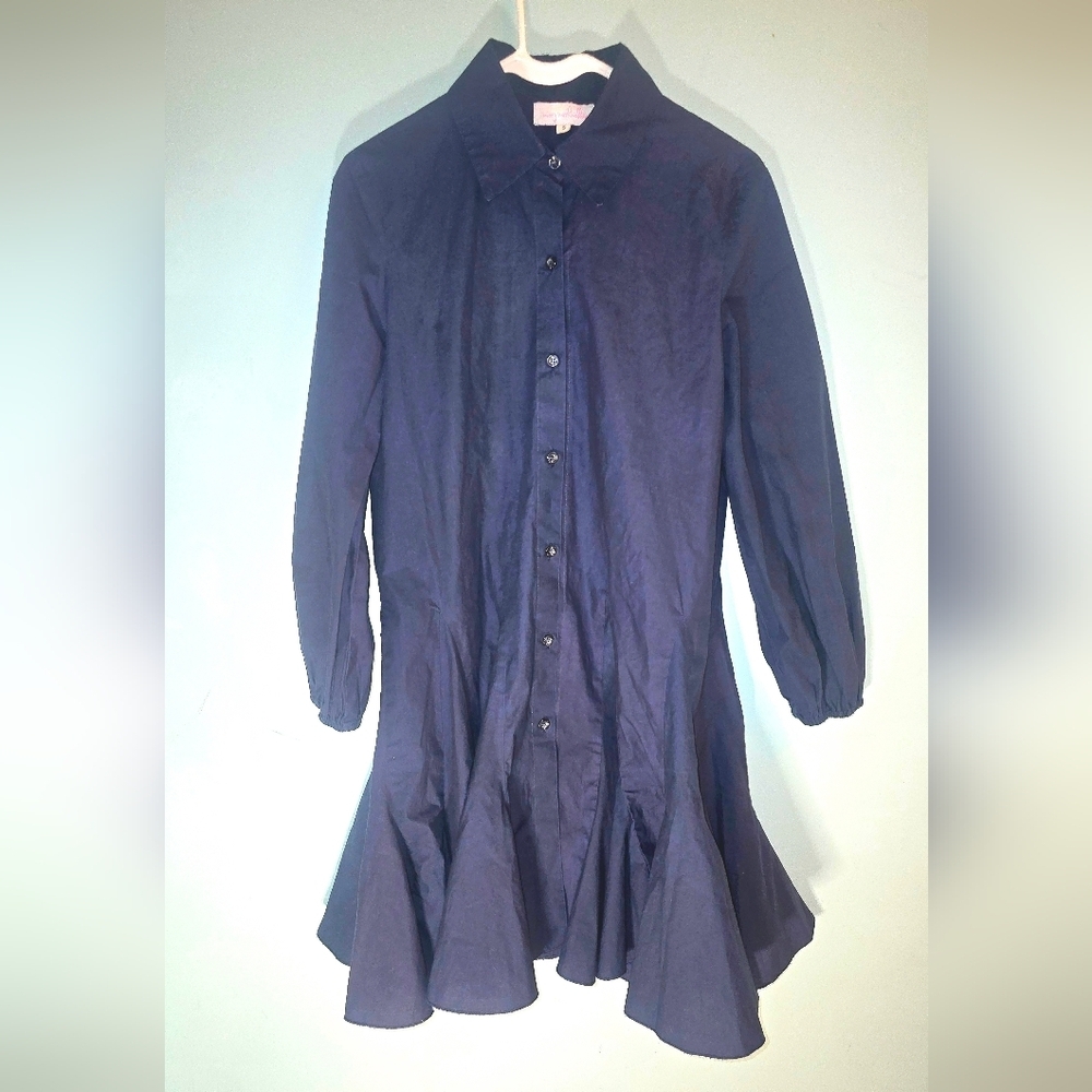 Mary Marshmallow Navy Shirt Dress With Ruffle Tiered Skirting